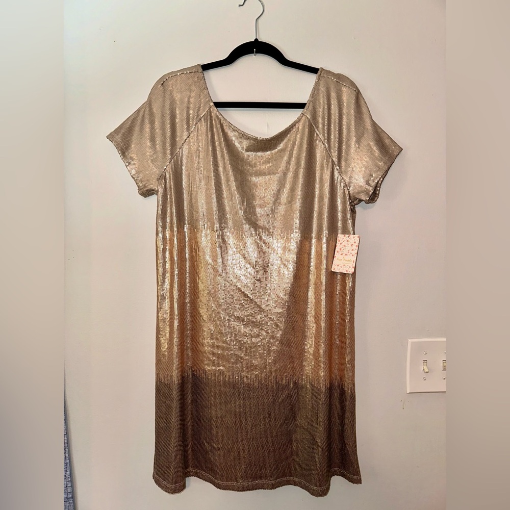 NWT Free People Sequins Dress Rose Gold Medium - Picture 3 of 7